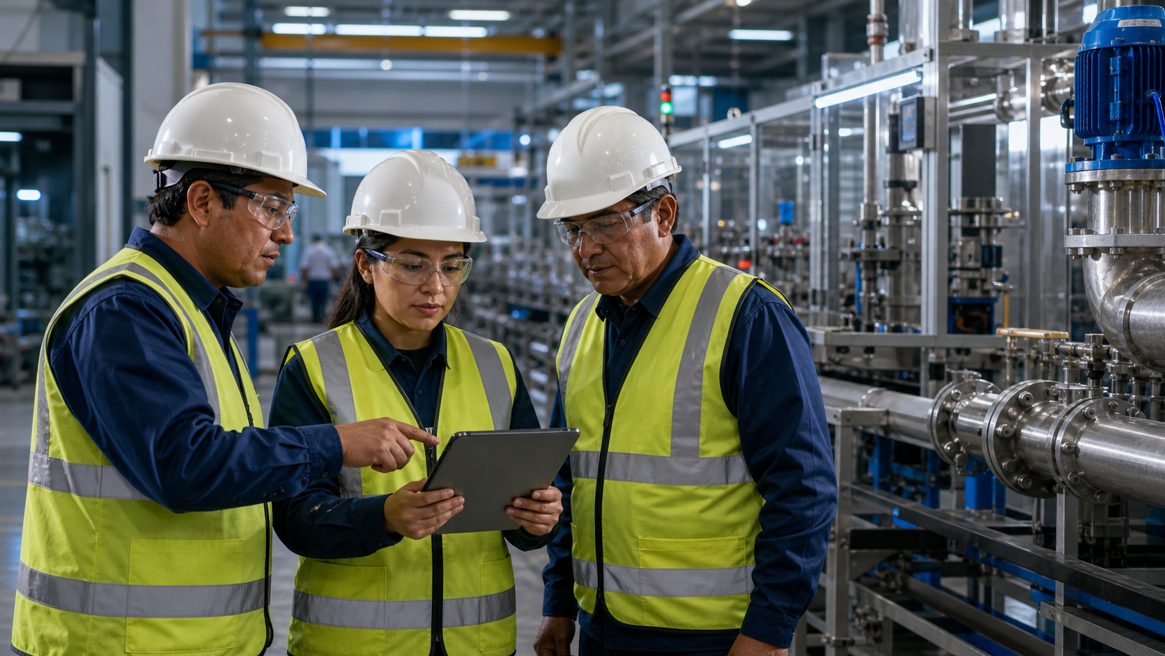 Ingenieros industriales revisando soluciones de protecci&oacute;n para equipos mineros